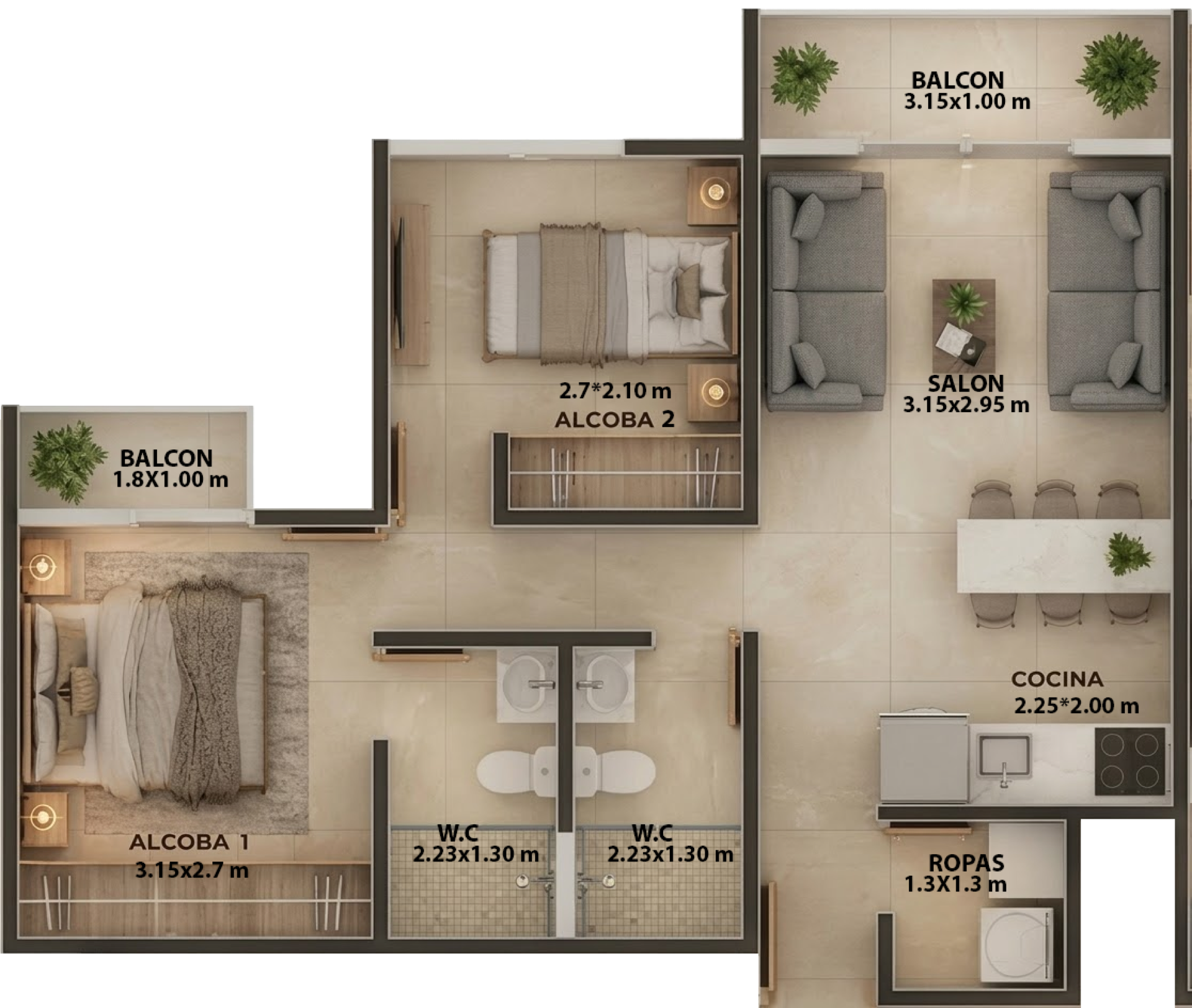 Plano 2 Habitaciones